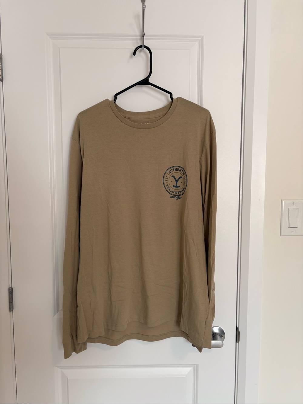 Wrangler Long Sleeve Shirt Tan with Navy Logo